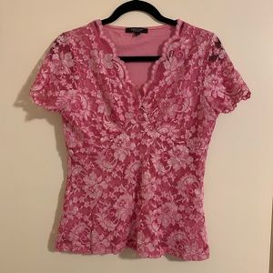 Vintage Karen Kane Pink Lace Top, Size L